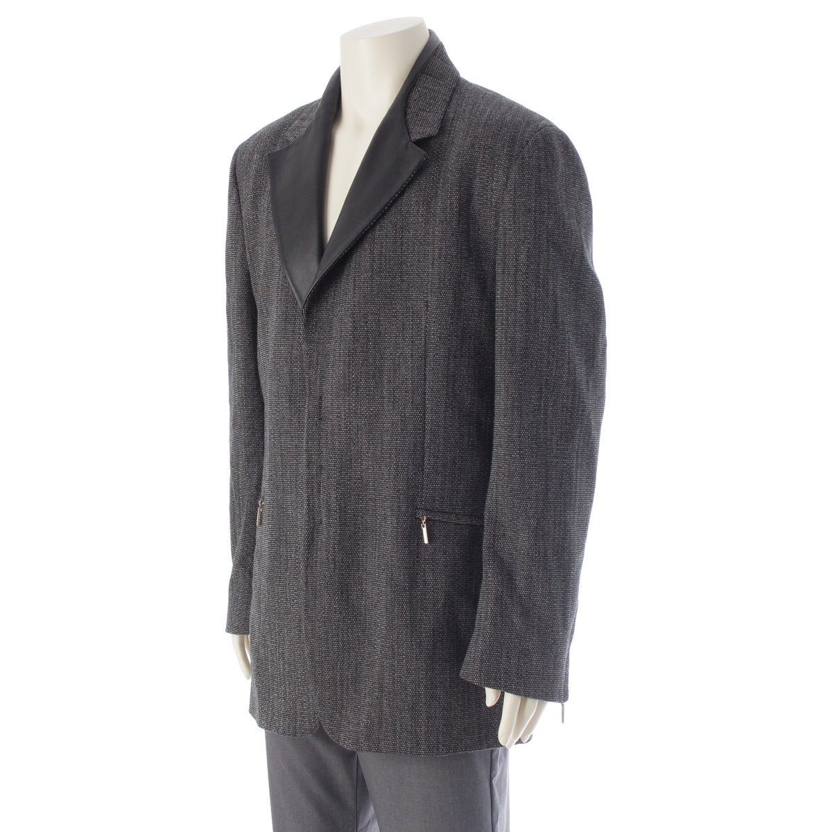 Gianni Versace wool Leather collar zip-up tailored jacket outer black 56