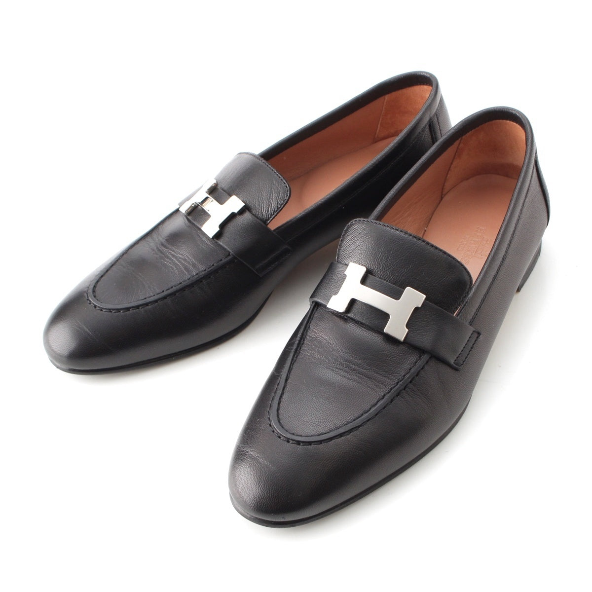 HERMES leather Paris Constabulary loafers shoes black 37