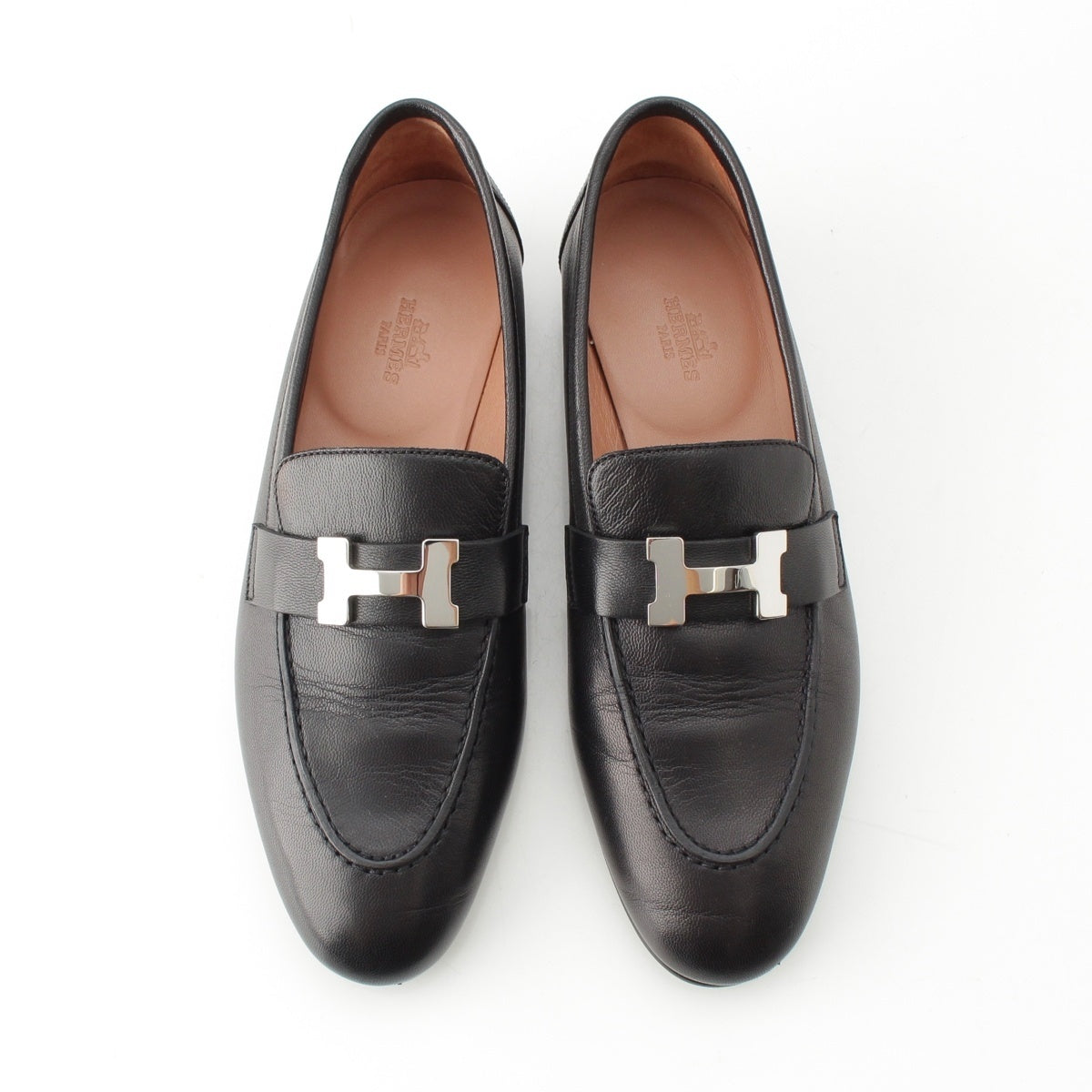 HERMES leather Paris Constabulary loafers shoes black 37