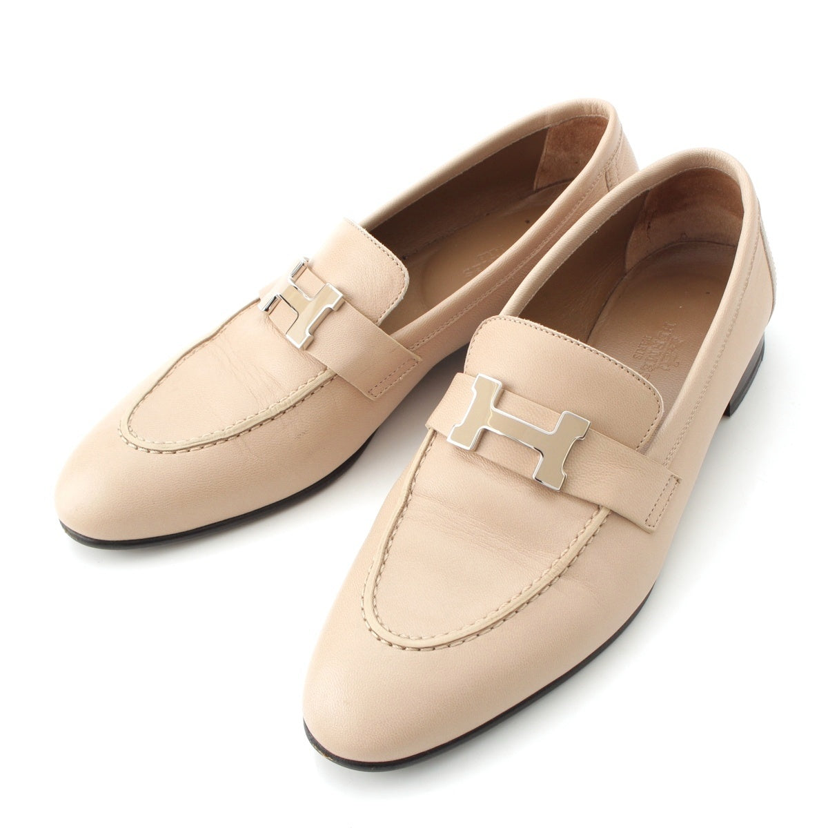 HERMES leather Paris Constabulary loafers shoes beige 37