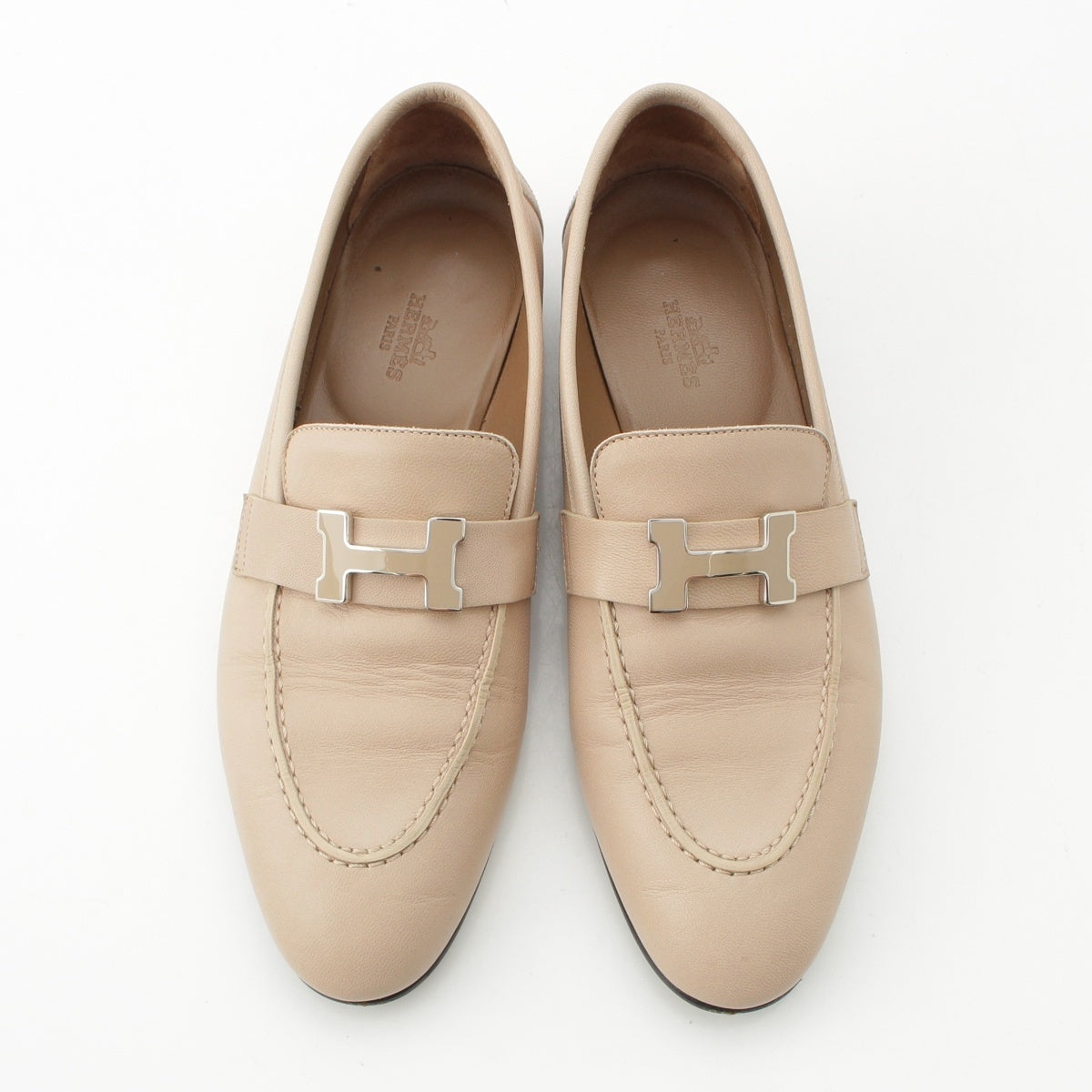 HERMES leather Paris Constabulary loafers shoes beige 37