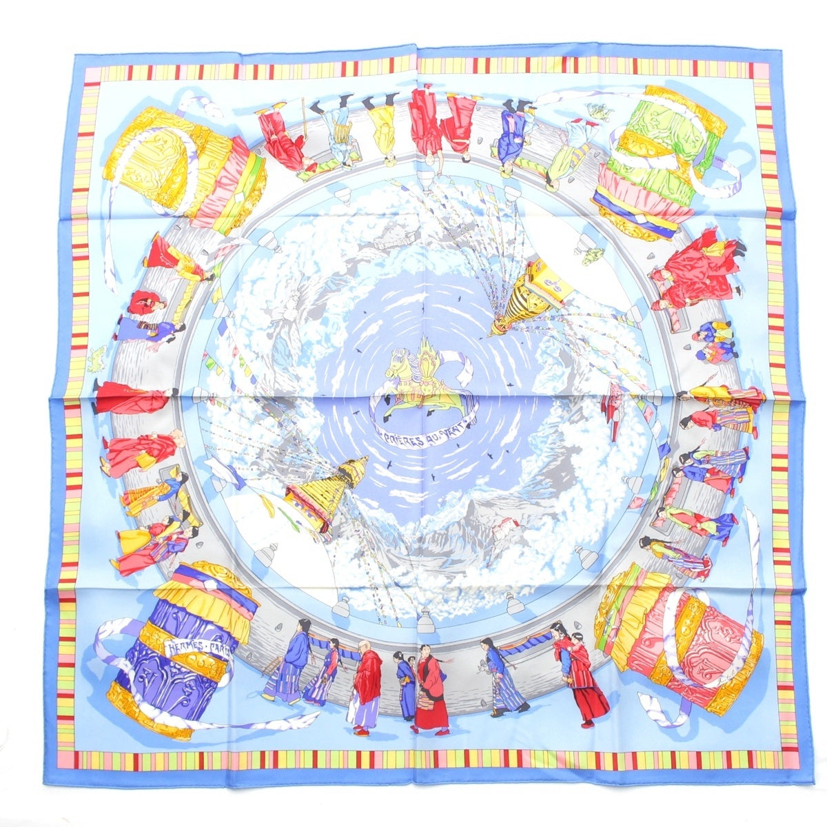 HERMES Calle 90 silk Prayers in the Wind scarf Blue