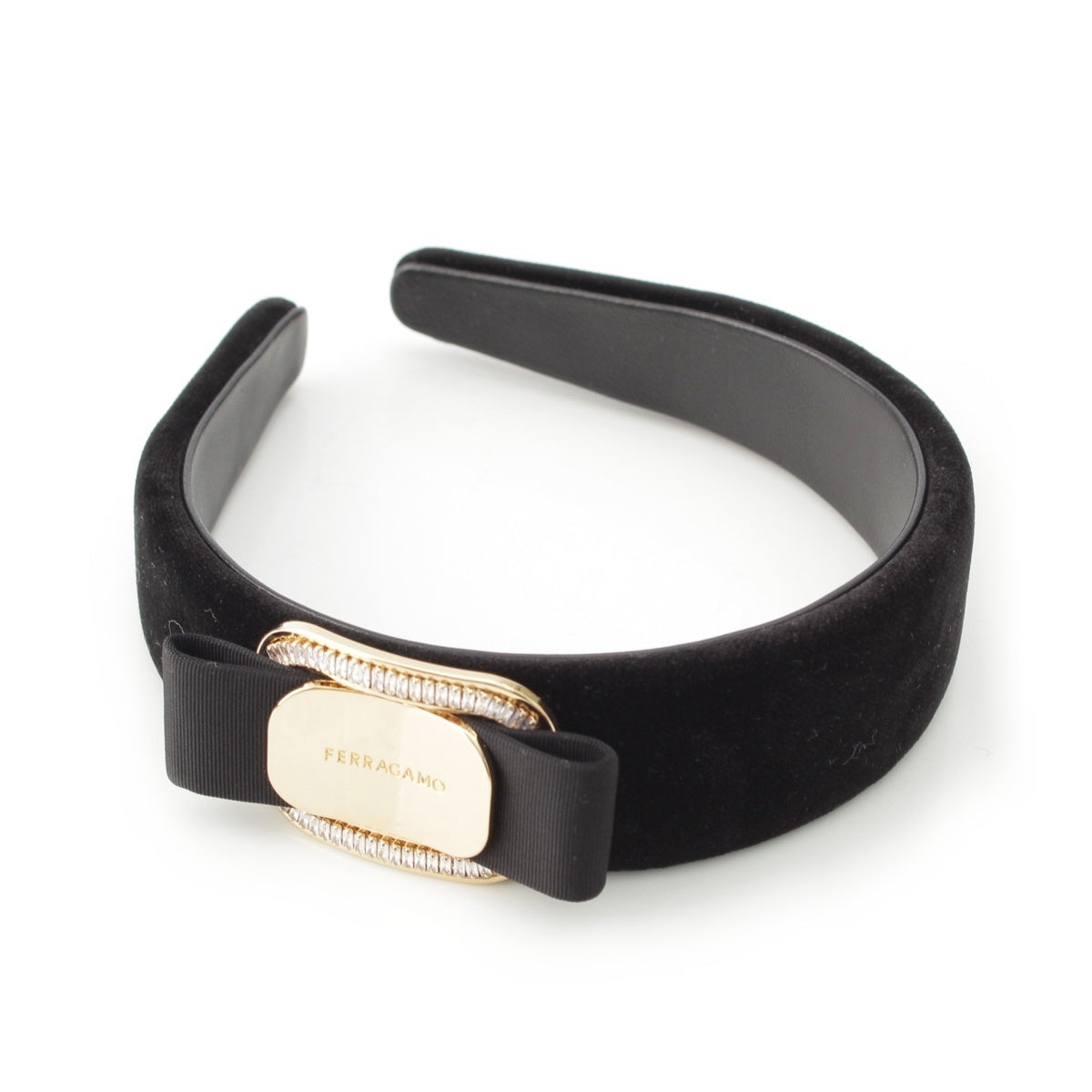 Salvatore Ferragamo Vala Velor Ribbon Rhinestone Headband hair accessory black