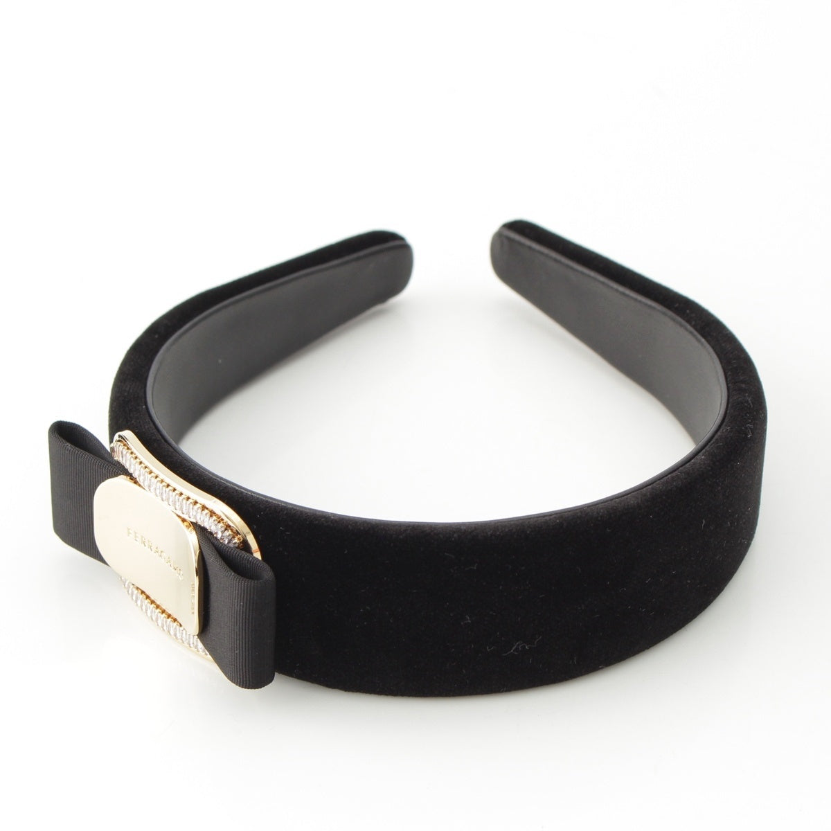 Salvatore Ferragamo Vala Velor Ribbon Rhinestone Headband hair accessory black