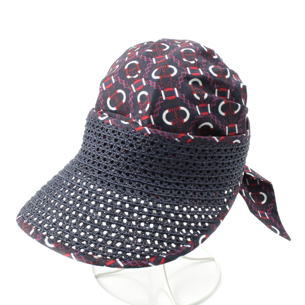HERMES raffia cotton Gemini Hat cap Navy