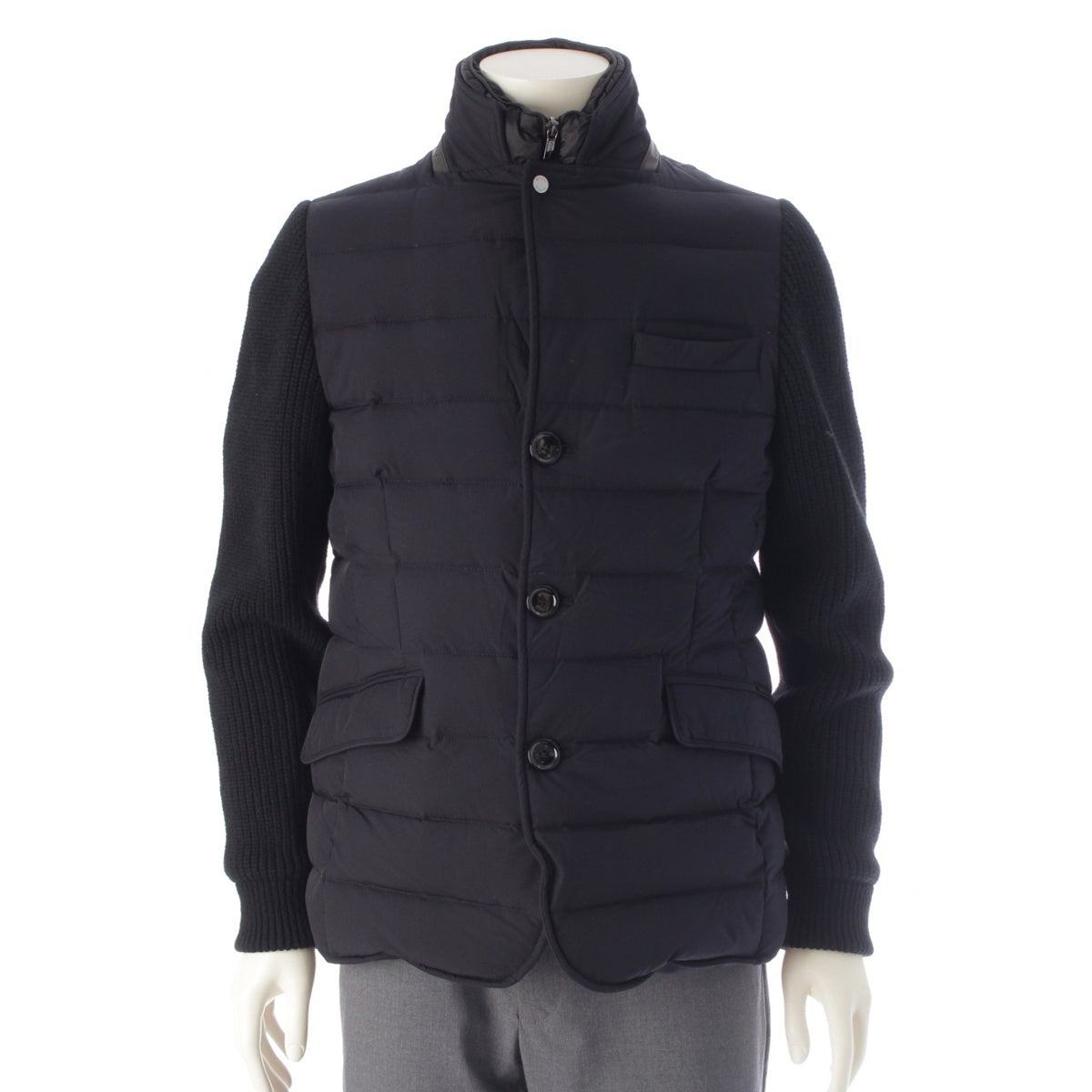 MooRER ROGERS-KNM Nylon Wool Cashmere Knit switching Down jacket outer Navy 48