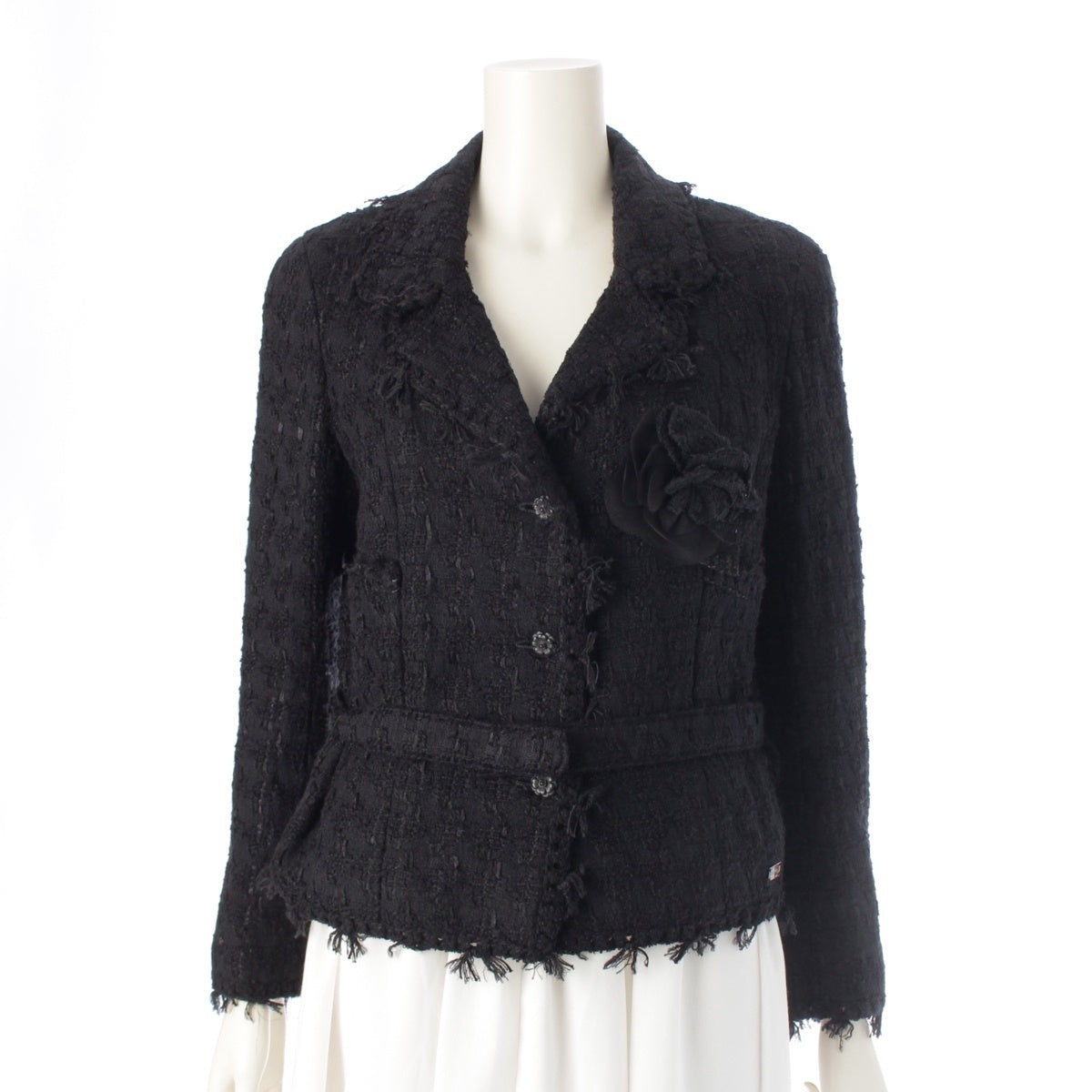 CHANEL Cotton wool Melia belted tweed tailored jacket P24873 black 36