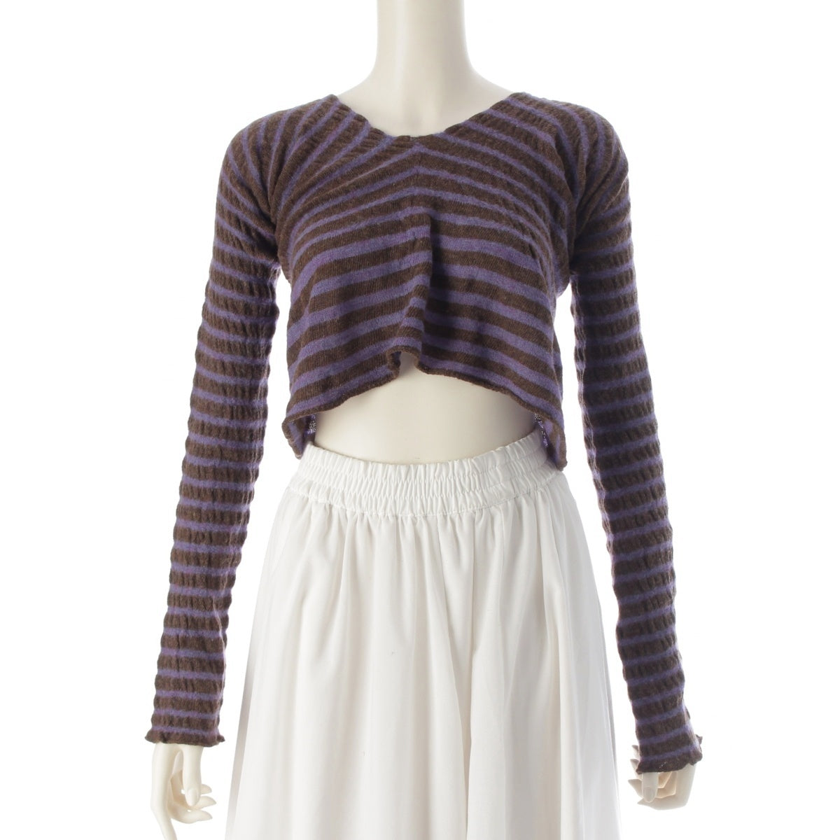 COMME des GARCONS Fulled wool Deformed border knit sweater Long sleeve top GN-040200 Purple brown