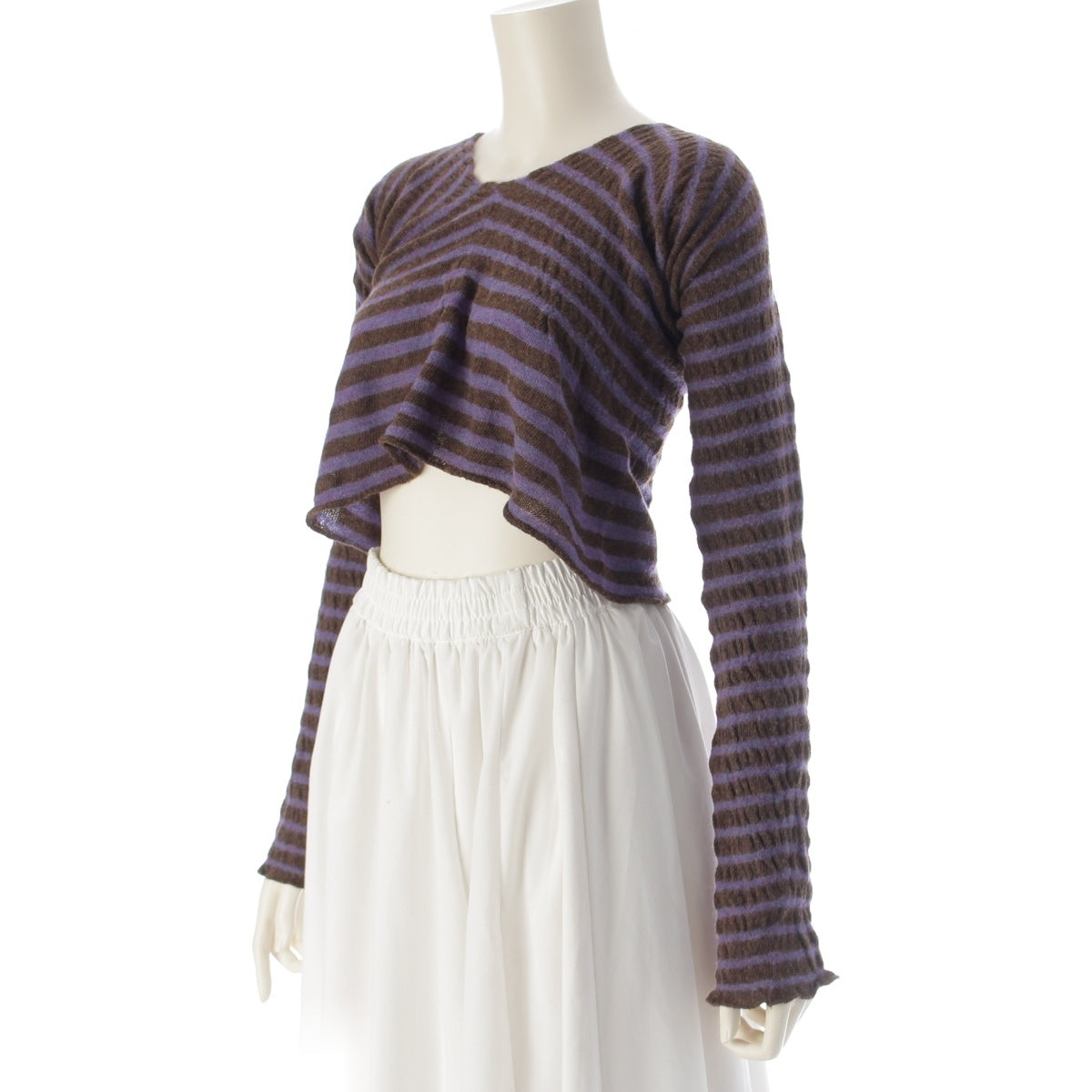 COMME des GARCONS Fulled wool Deformed border knit sweater Long sleeve top GN-040200 Purple brown