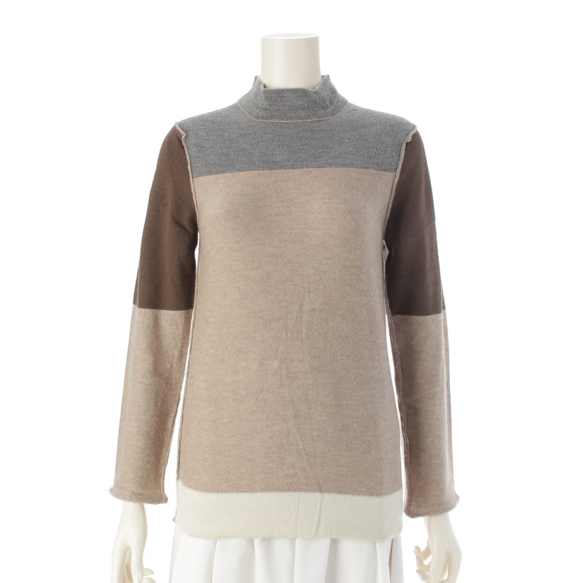 COMME des GARCONS cashmere mock neck knit sweater Long sleeve top GN-040330 Beige brown multicolor