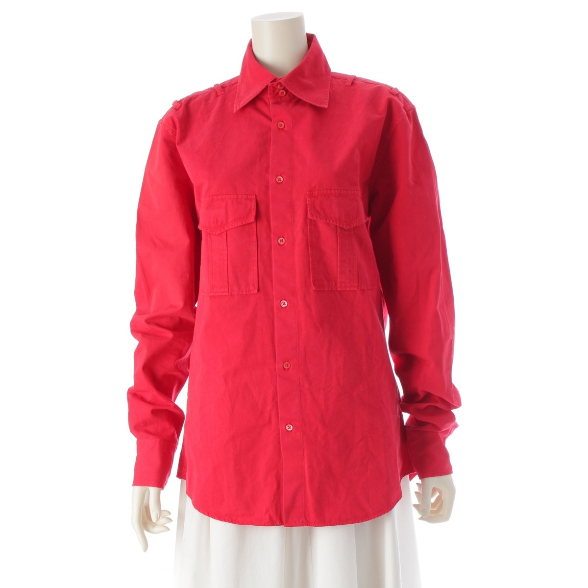 JIL SANDER cotton Raf Simons-era epaulette belt Long sleeve shirt Red 39