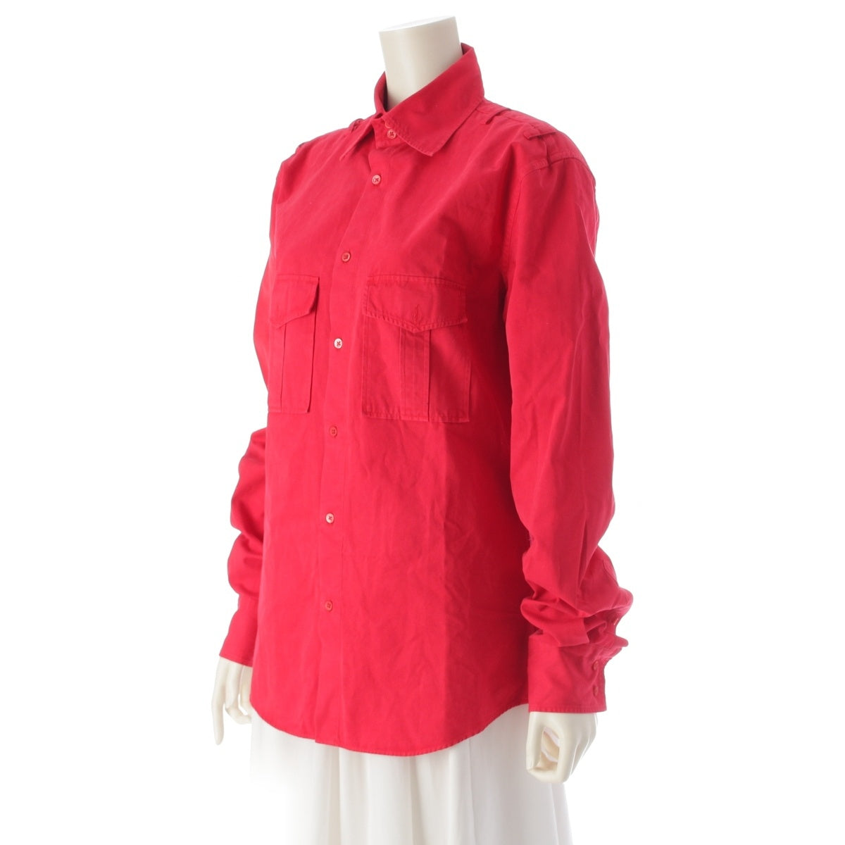 JIL SANDER cotton Raf Simons-era epaulette belt Long sleeve shirt Red 39