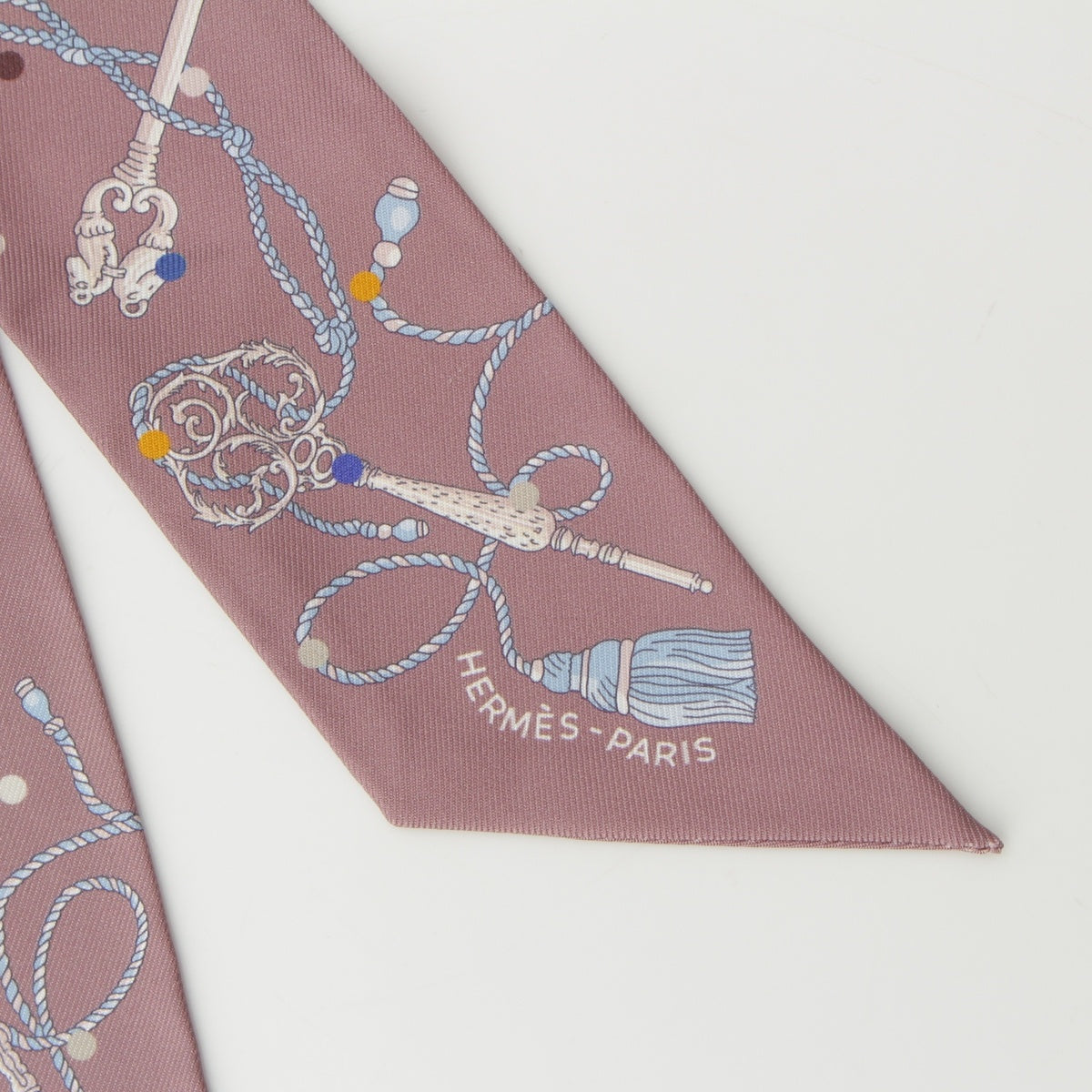 HERMES Twilly silk Les Cles a Pois scarf Marron glacé/Gris Brown