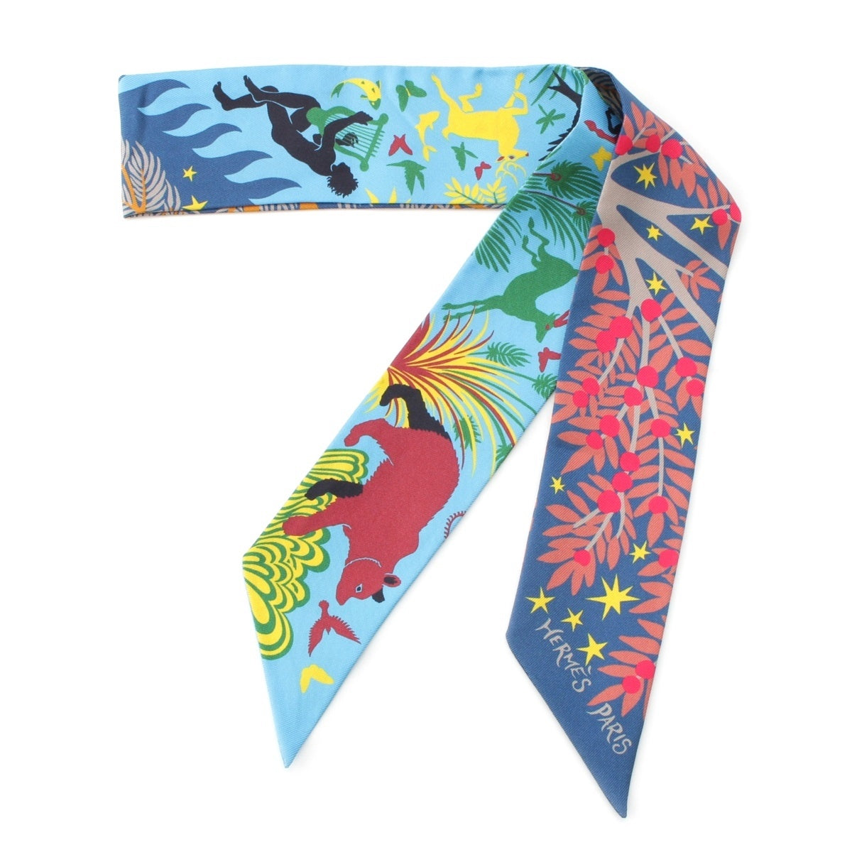HERMES Twilly silk Enticed by the charm of Orpheus scarf Multicolor blue