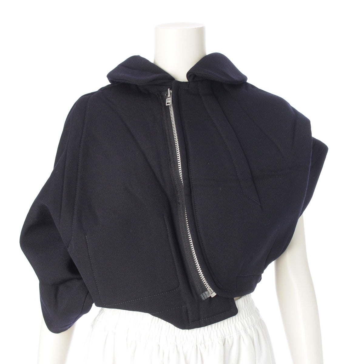 COMME des GARCONS wool Bonded round collar asymmetrical zip-up tailored jacket tops GO-J014 Navy S
