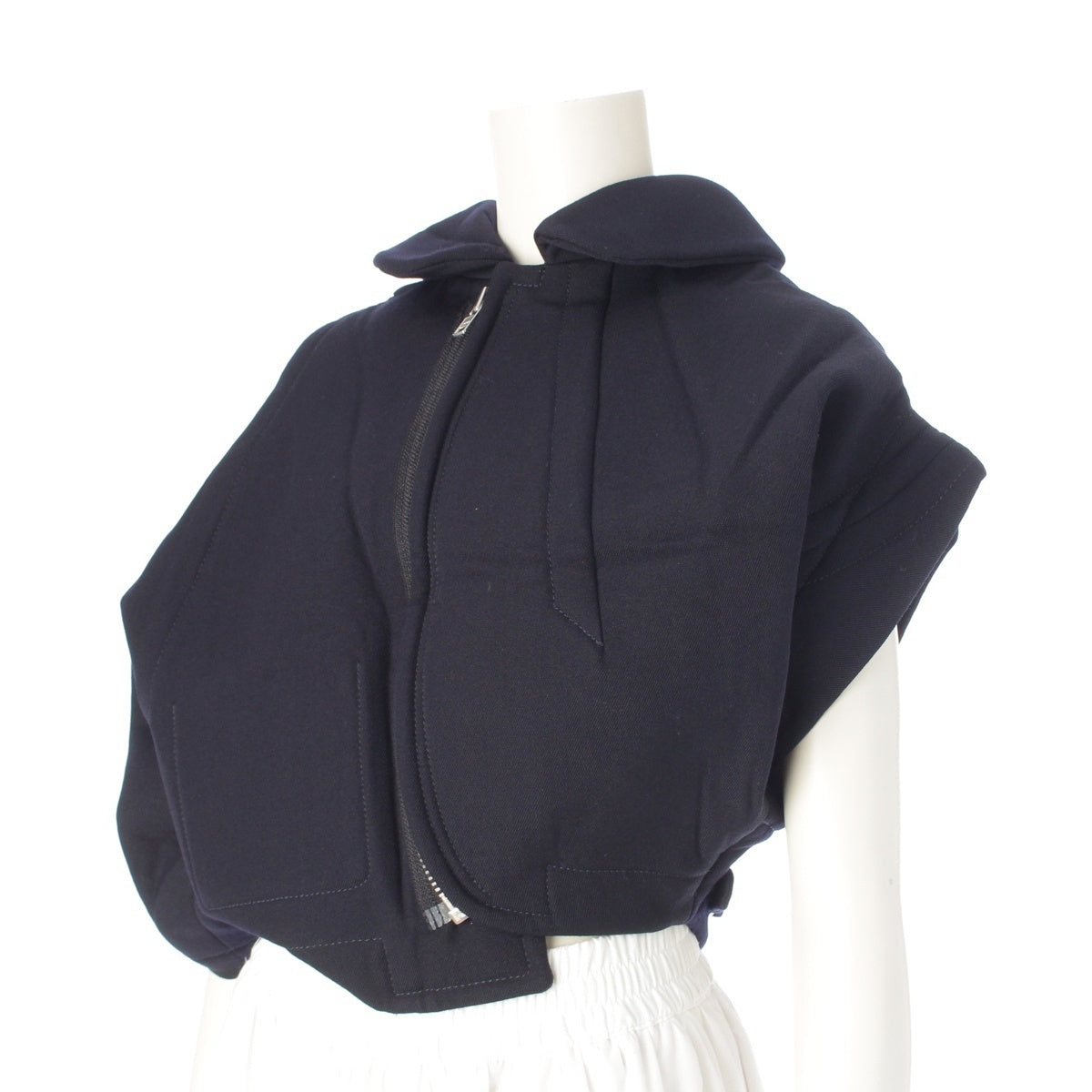 COMME des GARCONS wool Bonded round collar asymmetrical zip-up tailored jacket tops GO-J014 Navy S