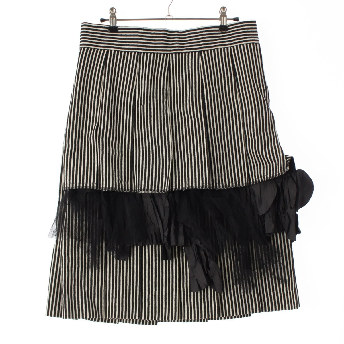 COMME des GARCONS wool Frill design stripe tuck skirt Bottoms GN-S017 White x black S
