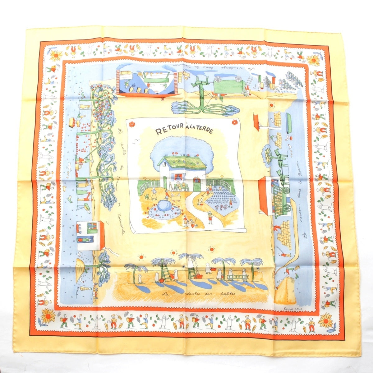 HERMES Calle 90 silk Return to home scarf yellow
