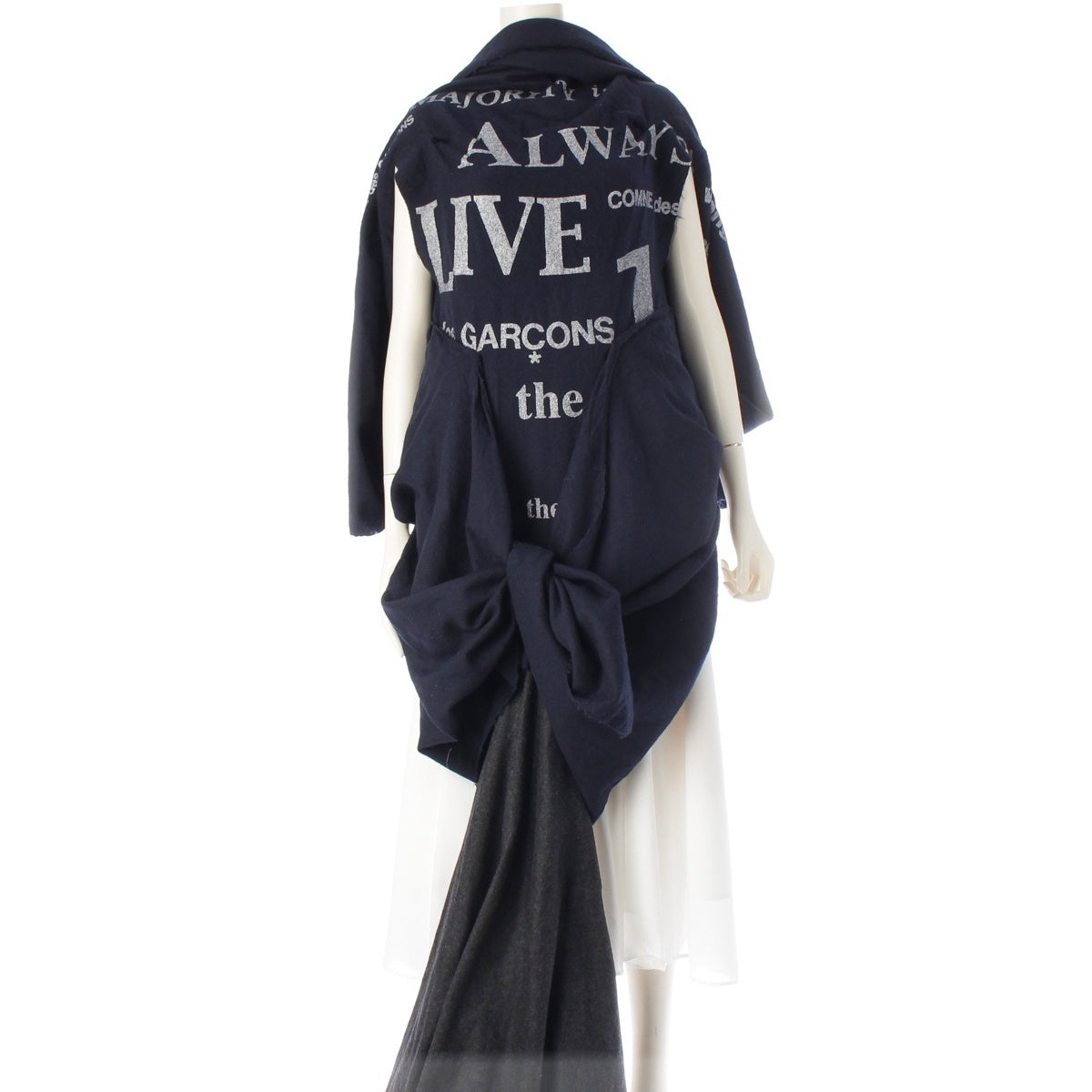 COMME des GARCONS Fulled wool Message print, transformable design tailored jacket GK-J086 Navy x gray system