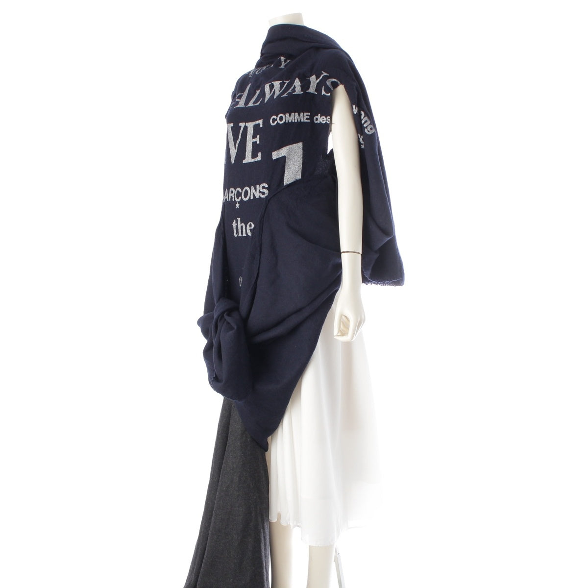 COMME des GARCONS Fulled wool Message print, transformable design tailored jacket GK-J086 Navy x gray system