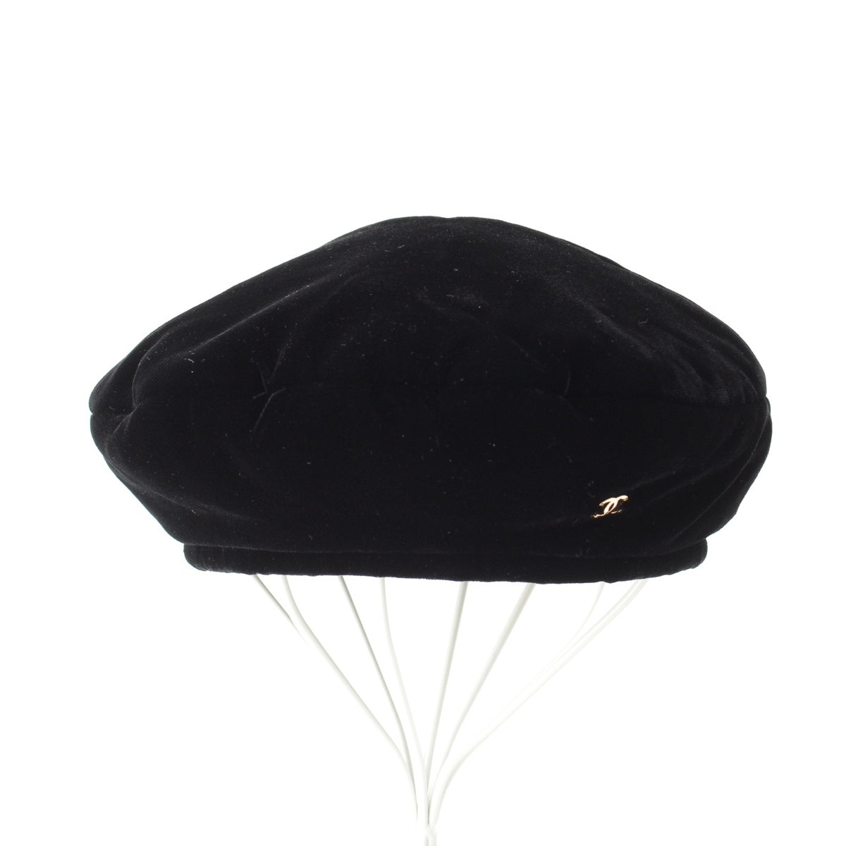 CHANEL Viscose x Silk Velour COCO Mark beret hat black M