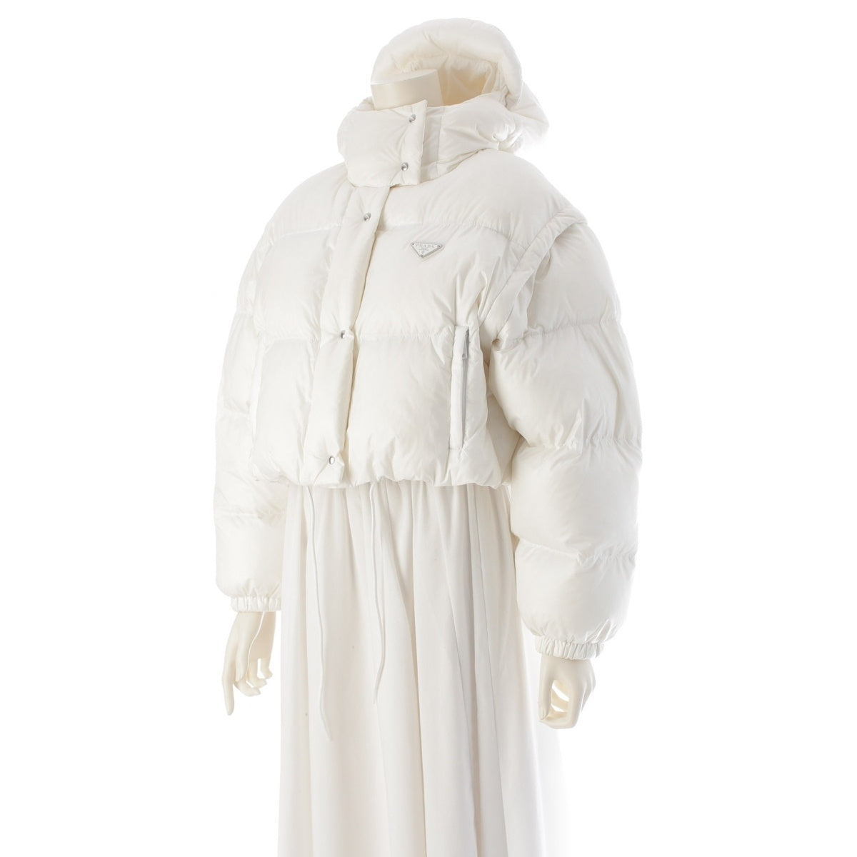 PRADA Nylon Convertible Cropped Down jacket outer white 36