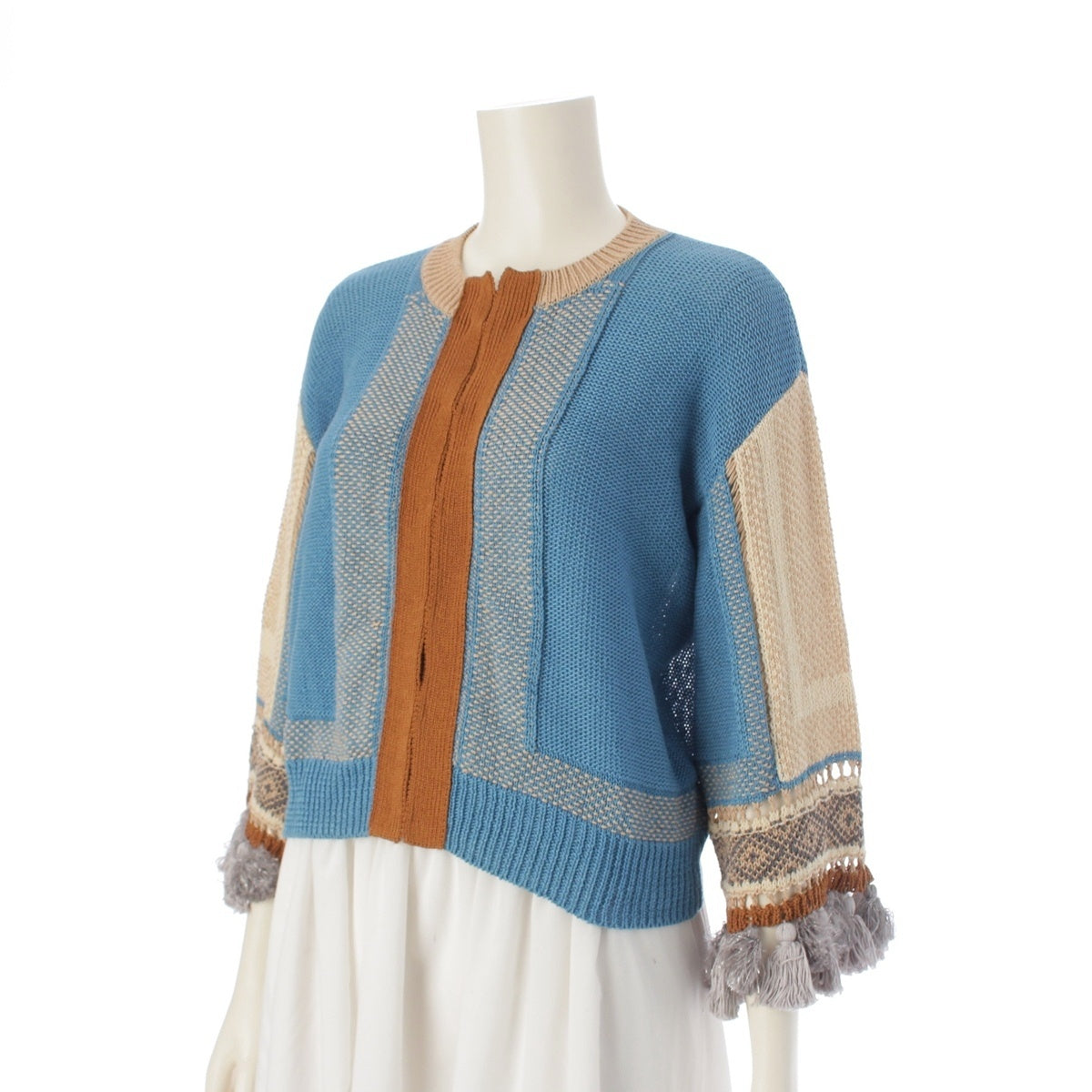 Mame Kurogouchi cotton Ethnic Pattern Fringe Knit cardigan tops MM18SS-KN054 multicolor 1