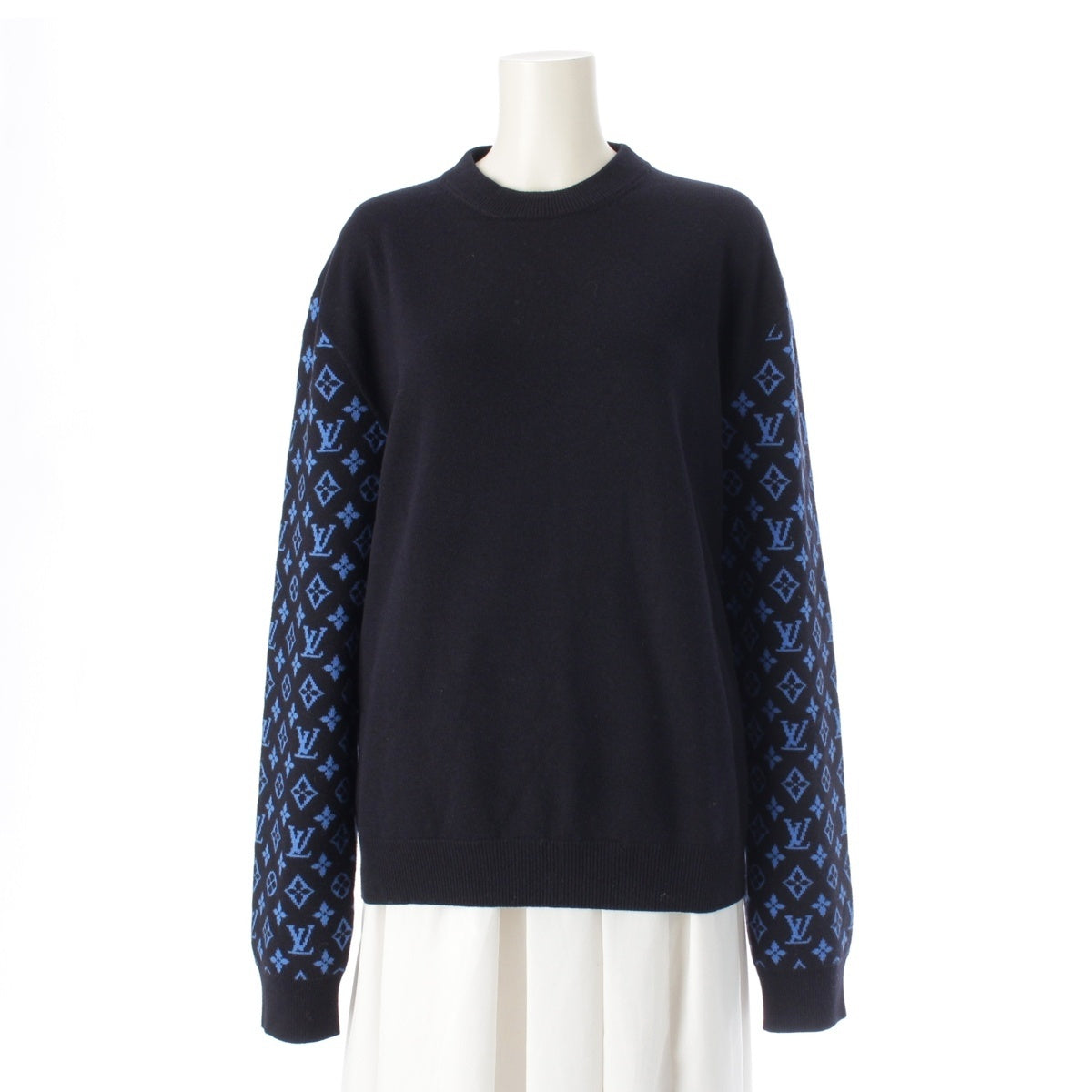 LOUIS VUITTON Wool Cashmere Knit Signature Logo LV Monogram sweater tops Navy blue S
