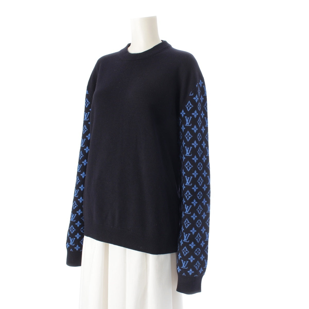 LOUIS VUITTON Wool Cashmere Knit Signature Logo LV Monogram sweater tops Navy blue S