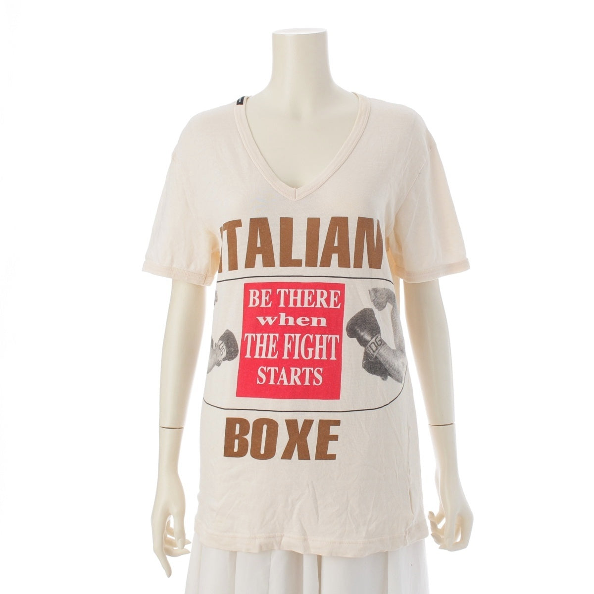 DOLCE&GABBANA Muhammad Ali V-neck graphic Short sleeve T-shirt tops beige 46