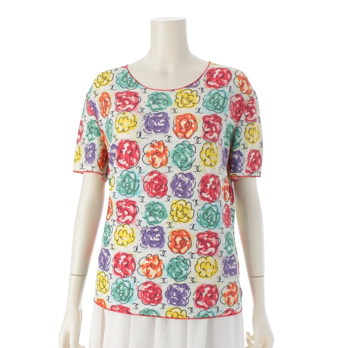 CHANEL Nylon COCO Mark Camellia All-Over Print tops Short sleeve P11246V06748 multicolor 44