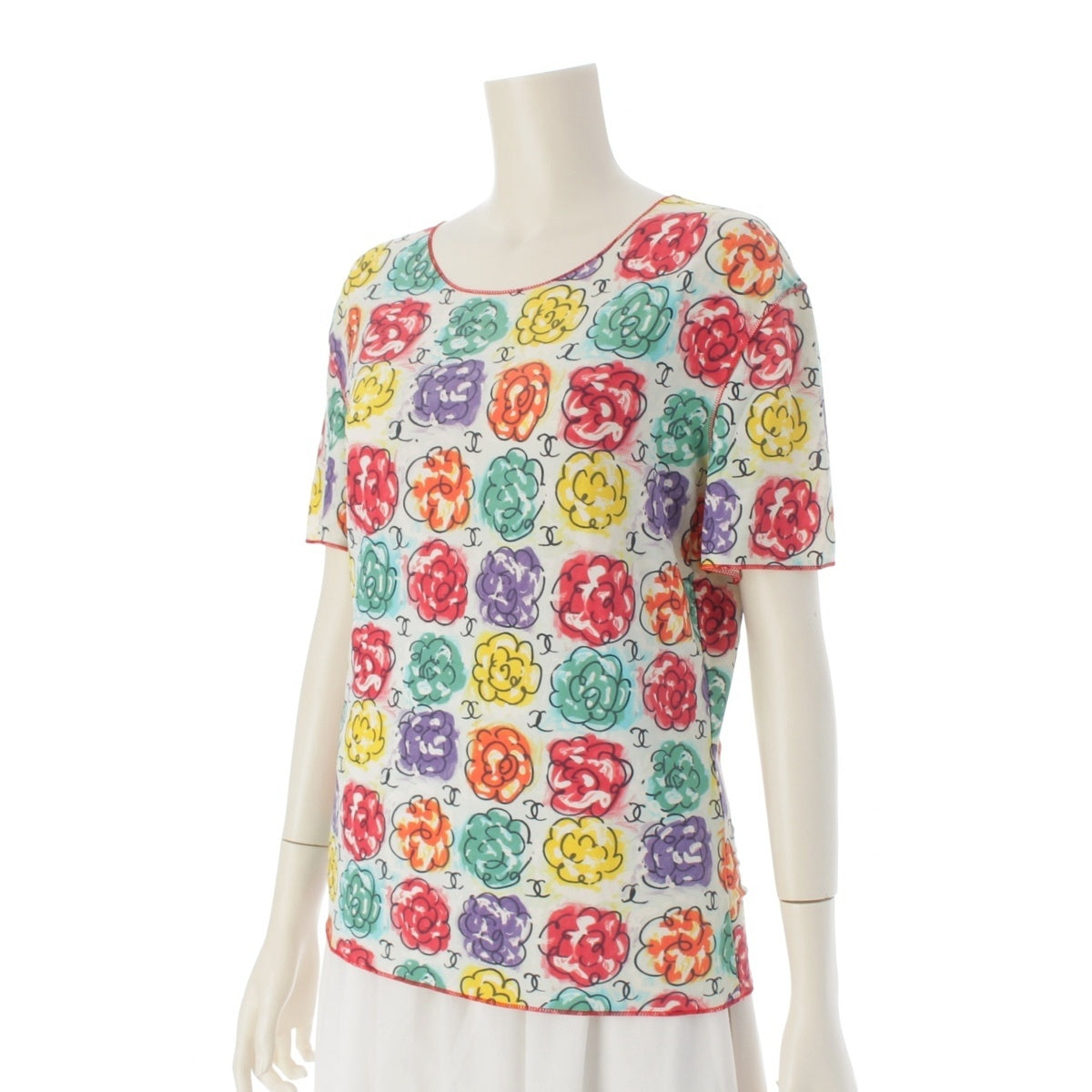 CHANEL Nylon COCO Mark Camellia All-Over Print tops Short sleeve P11246V06748 multicolor 44