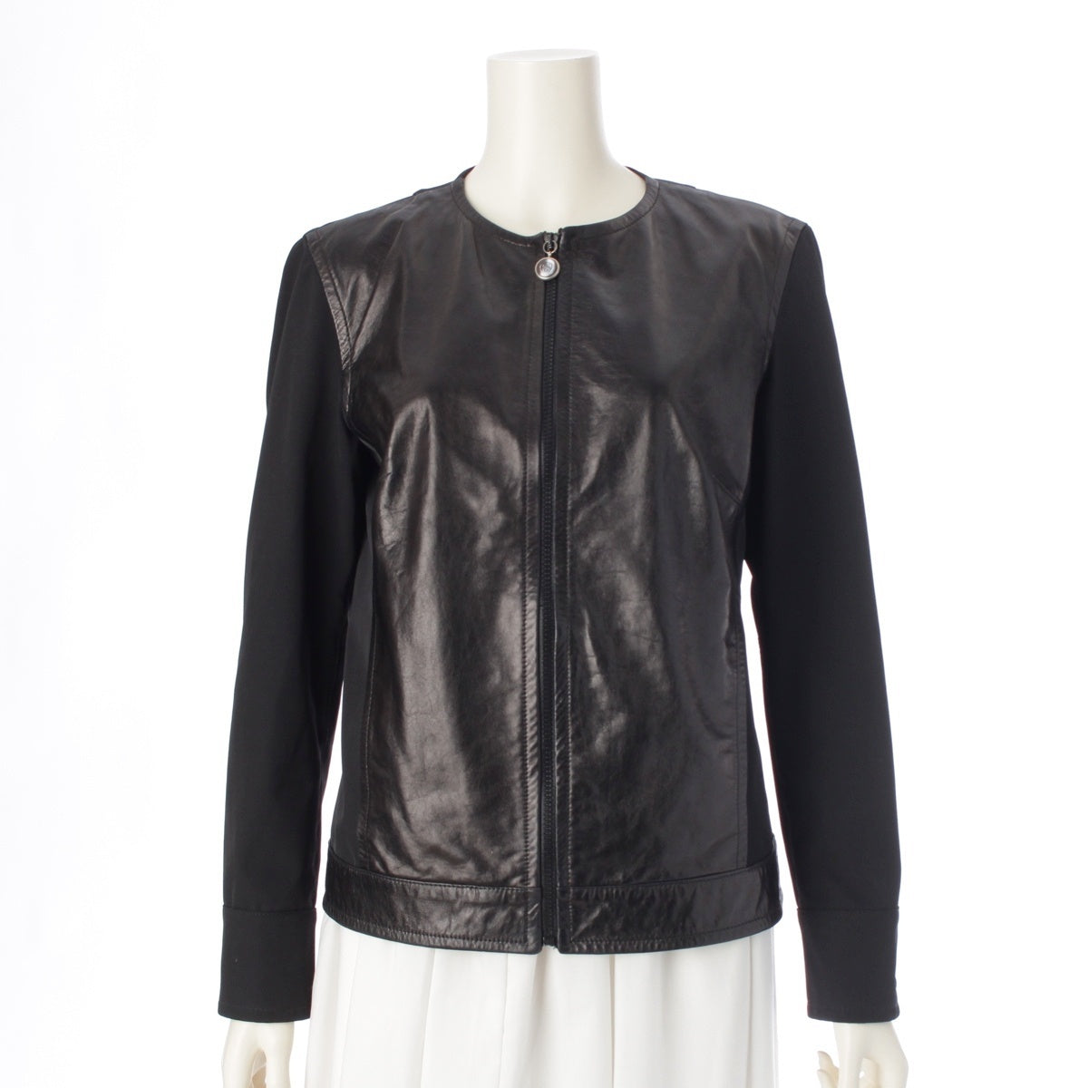 GUCCI GG zip charm button leather switching zip up Jacket black 44