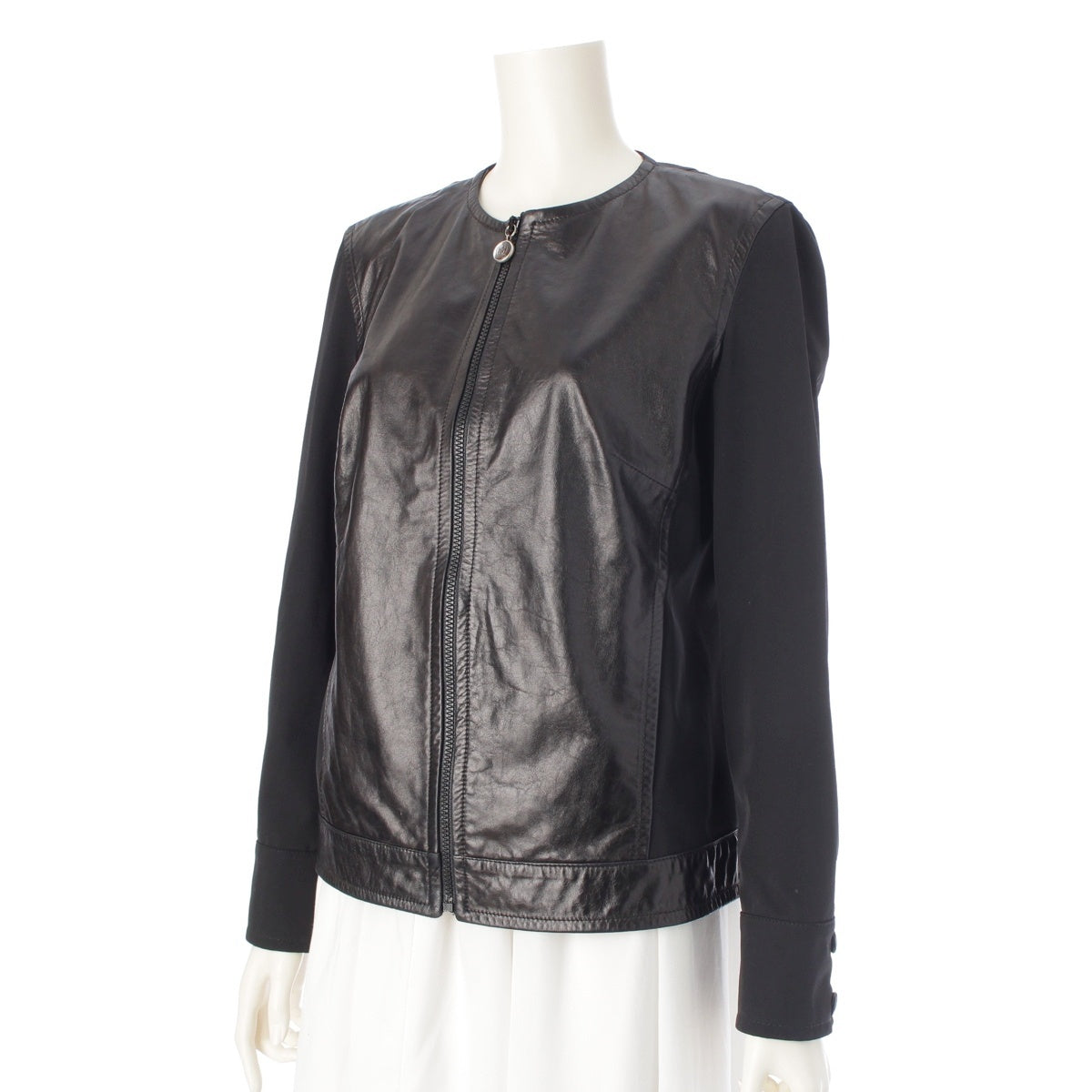 GUCCI GG zip charm button leather switching zip up Jacket black 44