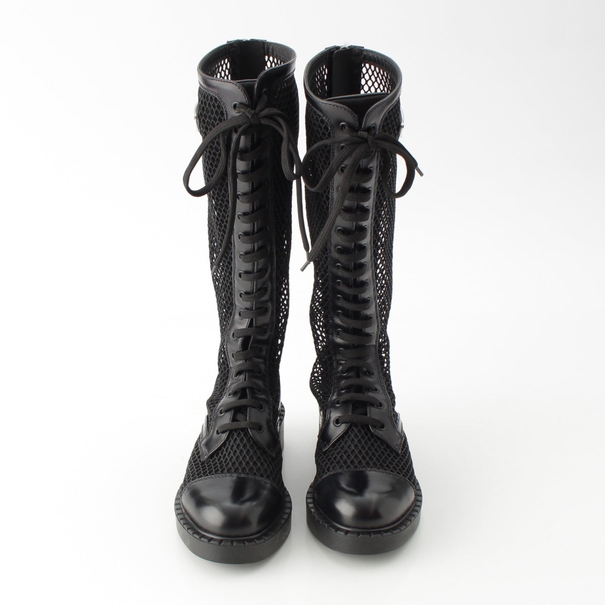 PRADA Lace-up long boots with mesh and triangle logo boots 1W907M black 36