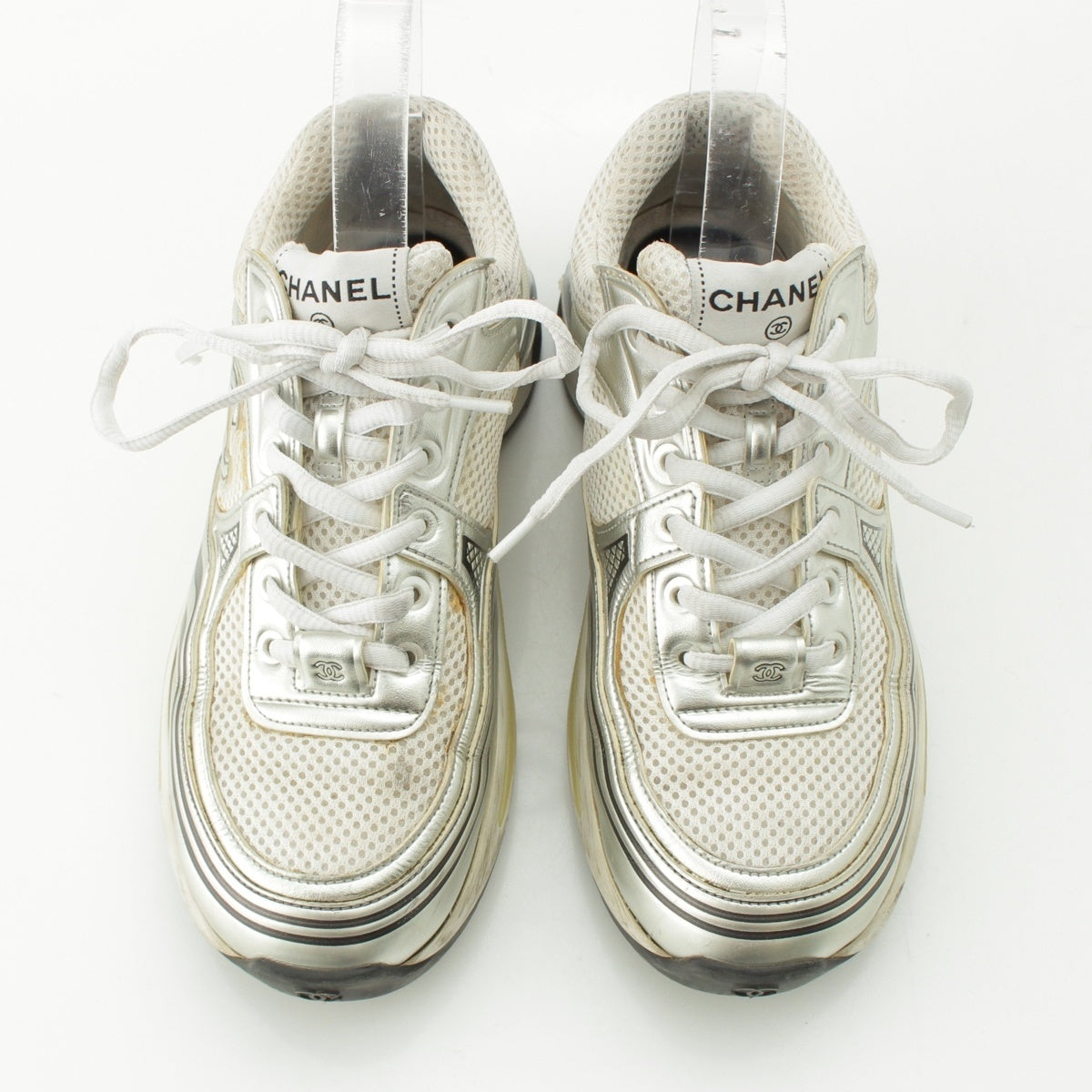 CHANEL mesh COCO Mark sneakers Low cut G39792 Silver white 37