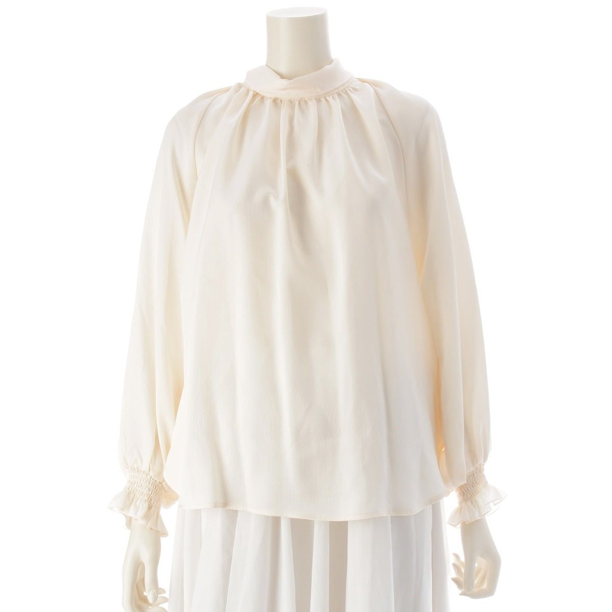 Drawer silk Bowtie Gathered Shirt blouse tops 6521-299-1289 Off-white Ivory 36