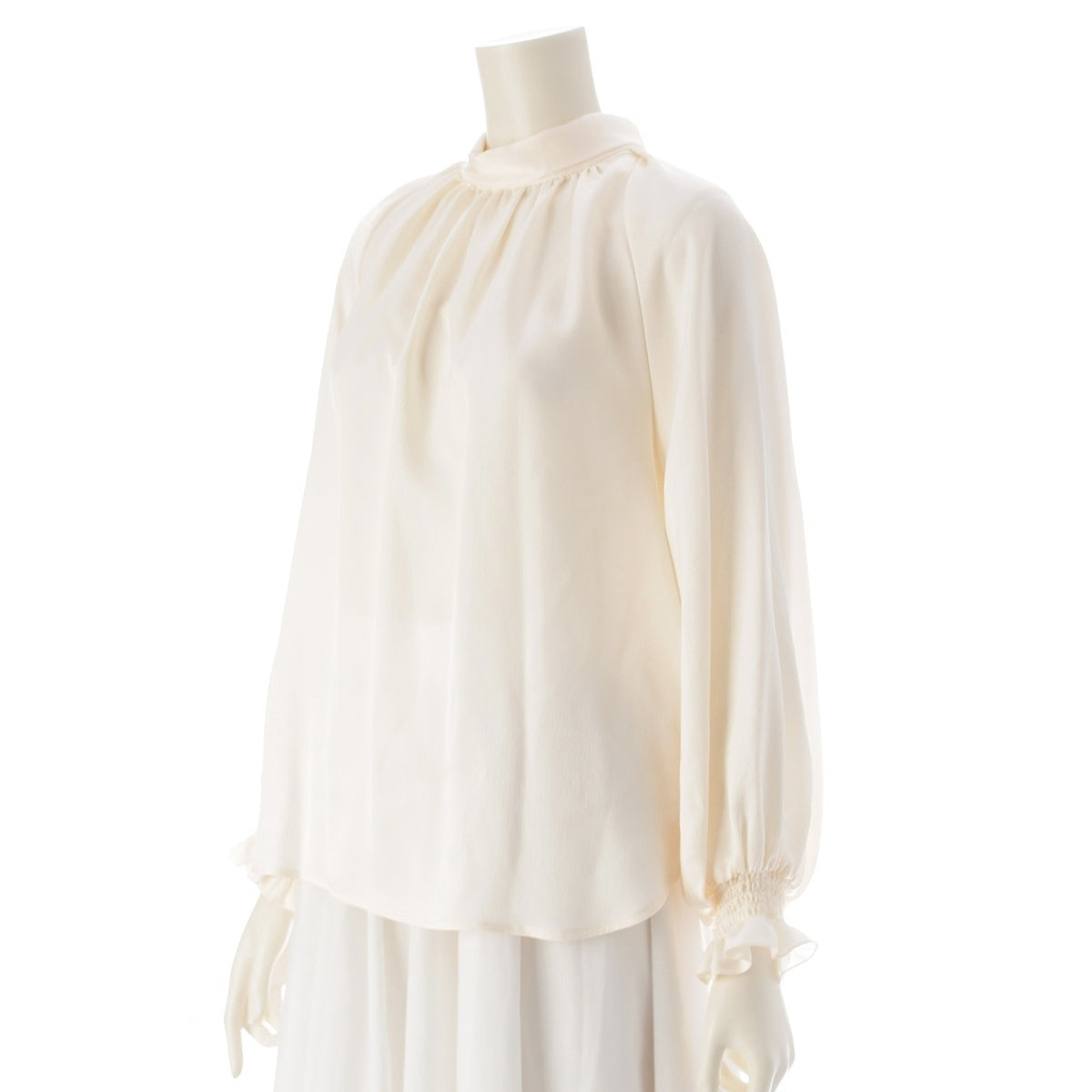 Drawer silk Bowtie Gathered Shirt blouse tops 6521-299-1289 Off-white Ivory 36