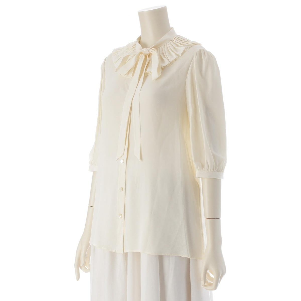 CELINE silk Pleated Color Bow blouse Short sleeve top 2B485008D Ivory 36