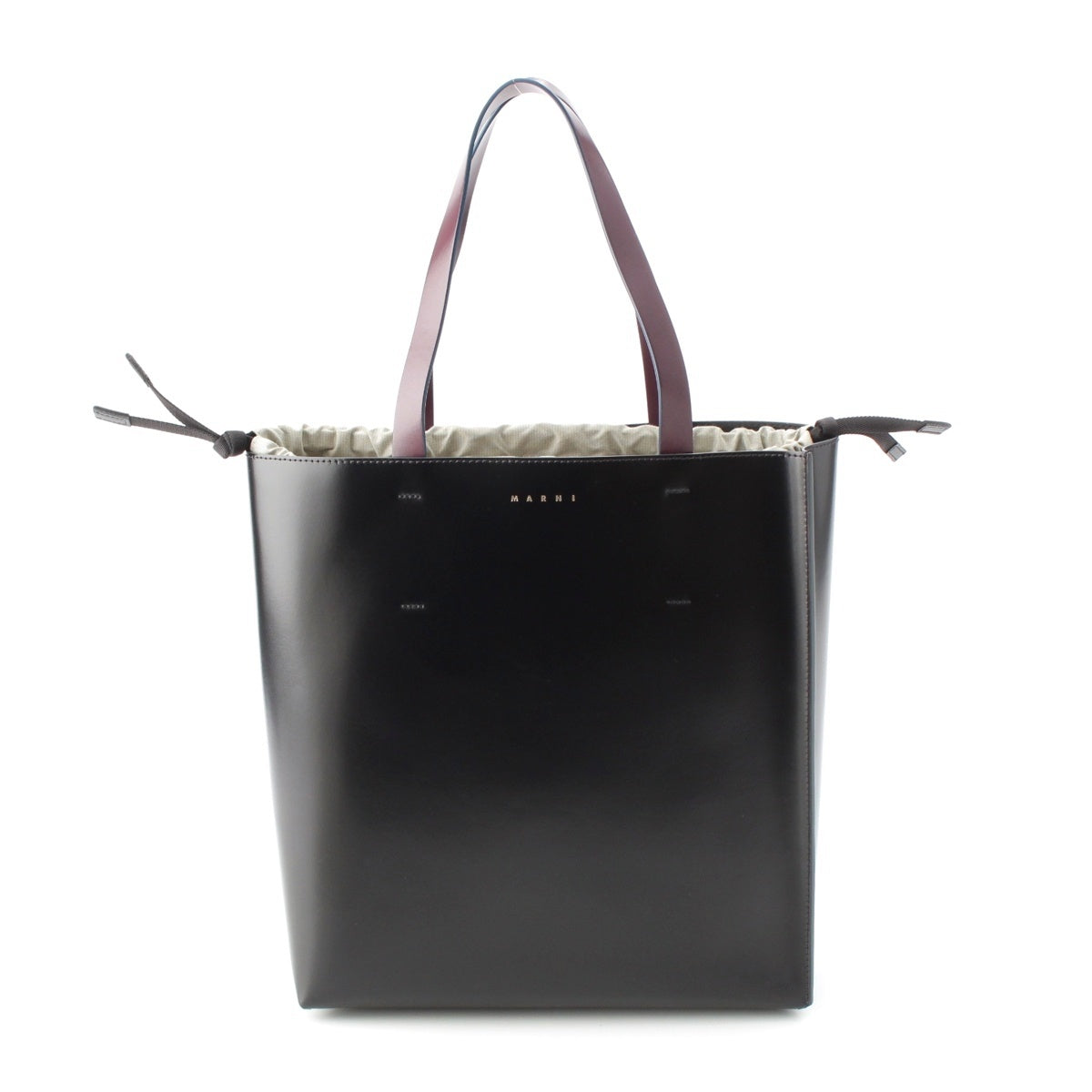 MARNI Museo Small leather Logo foil stamped tote bag Handbag black