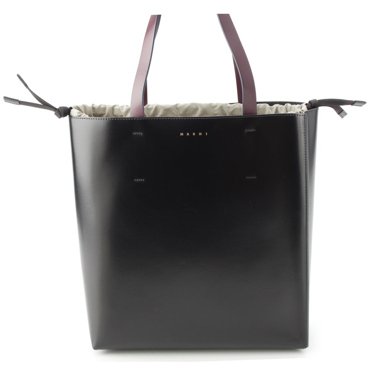 MARNI Museo Small leather Logo foil stamped tote bag Handbag black