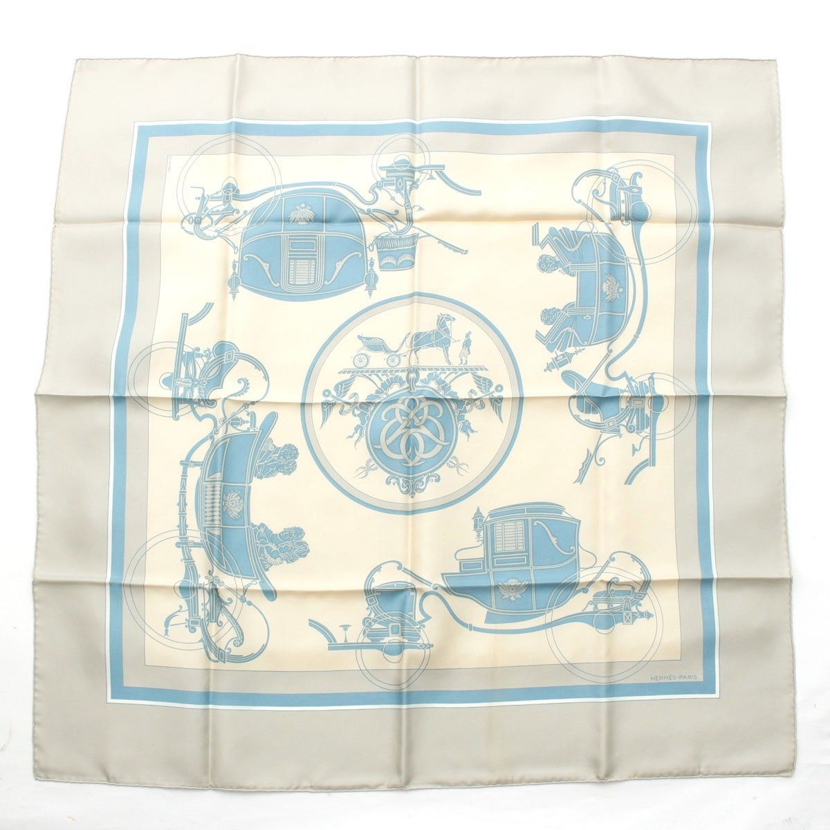HERMES Carre 90 EX-LIBRIS silk scarf blue