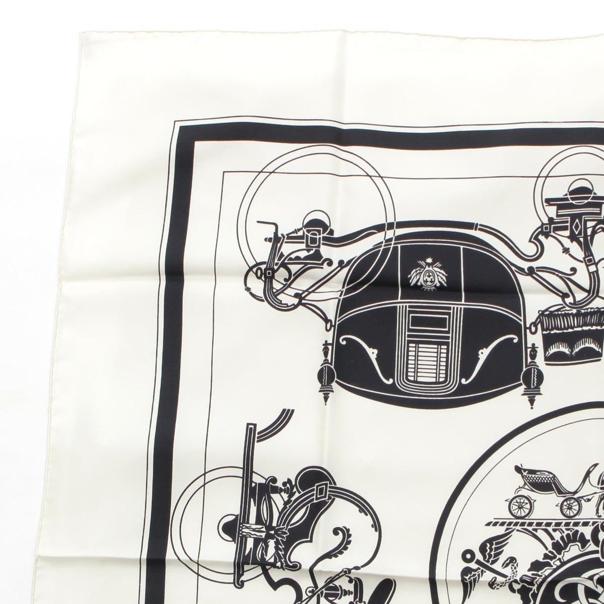 HERMES Carre 90 EX-LIBRIS silk Carriage Pattern scarf White black