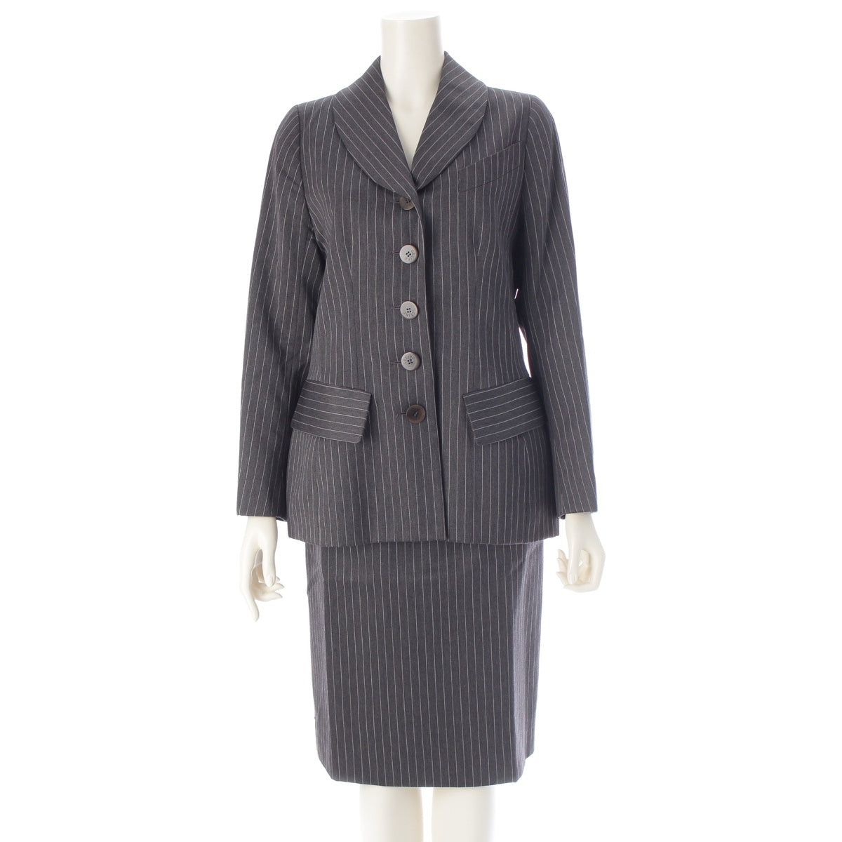 CELINE wool stripe suit Set jacket skirt bottoms gray 38