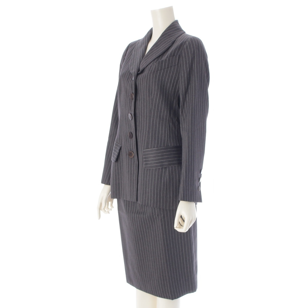 CELINE wool stripe suit Set jacket skirt bottoms gray 38