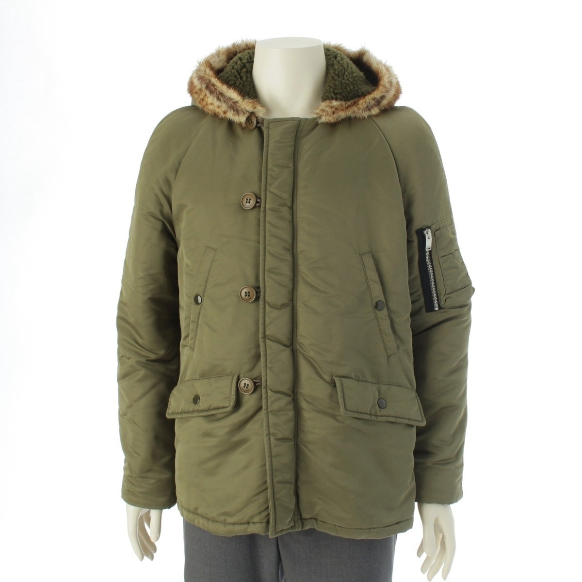SAINT LAURENT Eddie's fur hoodie with padding Military coat Jacket outerwear 397648 khaki 44