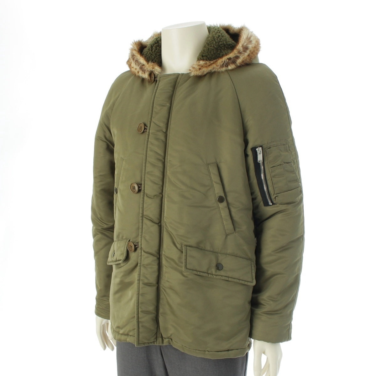 SAINT LAURENT Eddie's fur hoodie with padding Military coat Jacket outerwear 397648 khaki 44