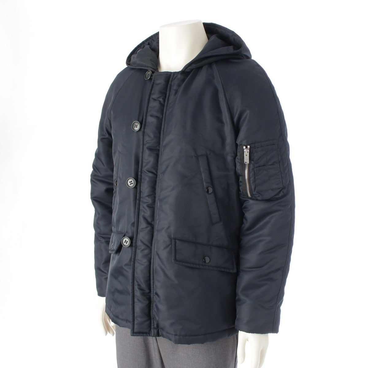SAINT LAURENT Eddie's padded hoodie Military coat Flight Jacket Outerwear 40808 Navy 46
