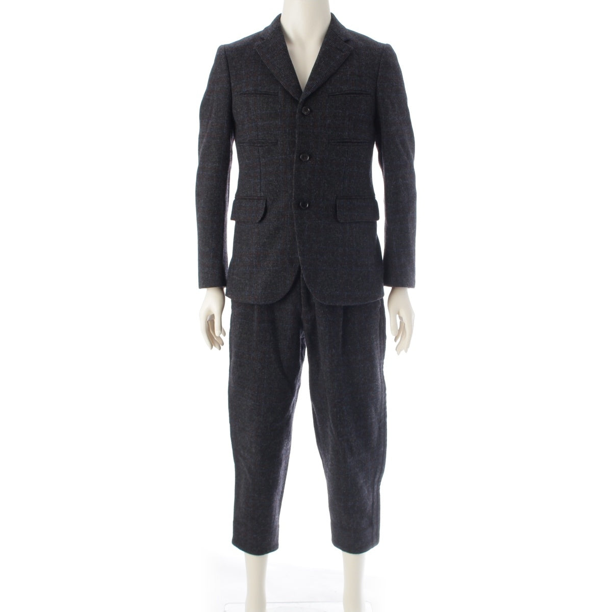 COMME des GARCONS HOMME DEUX wool AD2024 Check Design suit Set of pants and jacket DN-J033 DN-P034 gray XS