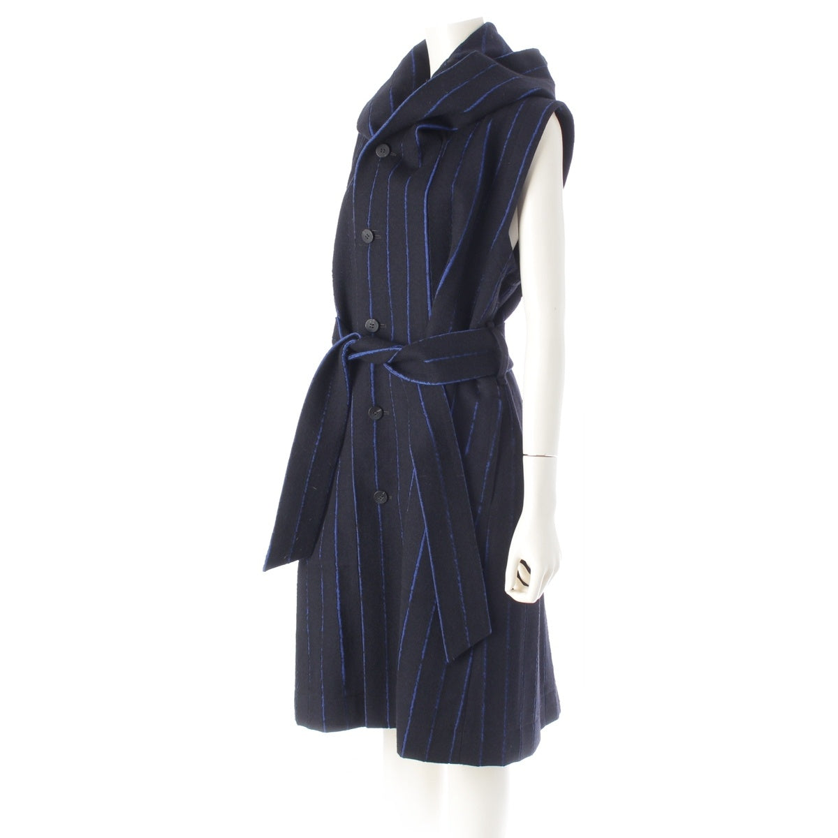 ISSEY MIYAKE Wool switching Sleeveless Hooded outer coat IM74FE501 Black blue 2
